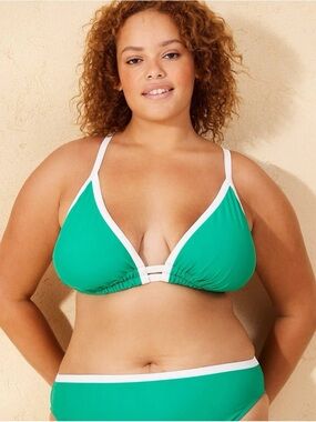 NWT- wild fable Green Triangle Bikini Top with White Trim